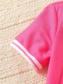 SHEIN Kids QTFun Tween Girls' Polo Collar Pleated Hemline & Cuffs Sporty Dress