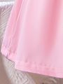 SHEIN Kids FANZEY Girls' Peter Pan Collar Bubble Sleeves Color Block Dress With Belt, Big Kids