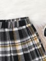 SHEIN Kids CHARMNG Young Girl Plaid Pleated Skirt