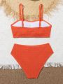 Teenage Girls' Ribbed Texture Thin Strap Bikini Set