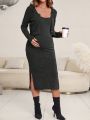 SHEIN Maternity Open-front Cardigan And Dress 2pcs Set