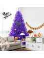 Costway 7ft Pre-lit Purple Halloween Christmas Tree w/ Orange Lights Pumpkin Decorations