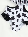 Baby Girls' One-Piece Swimsuit With Cow Print And Hollowed-Out Waist