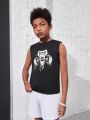 Tween Boy's Black Gorilla Print Short Sleeve T-Shirt With Stretch Fabric For Comfortable Exercise, Running, Or Cycling