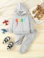 Baby Boys' Comfortable And Stylish Gray Hoodie With Long Sleeves And Pants, Featuring English Printed Design