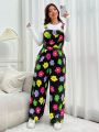 SHEIN Qutie Plus Size Cute Flower Print Jumpsuit