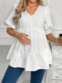 SHEIN Solid Color Maternity Lantern Sleeve Blouse