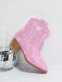 Girls Rhinestone Decor Slip On Boots