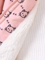 SHEIN Kids KDOMO Girls' Pink Fleece Teddy Coat With Oversized Collar
