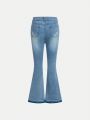 Teen Girl Y2k Vintage Bleach Wash Frayed Hole Low Waist Flare Jeans