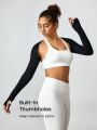 GLOWMODE FeatherFit™ Cropped Limitless Long Sleeve Tank Shrug Top With Thumbhole Low Impact Yoga Daily