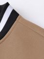 Men 1pc Cross & Slogan Graphic Striped Trim Drop Shoulder Varsity Jacket