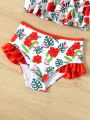 Baby Girl Tropical Plant Print Swimsuit