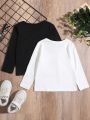 SHEIN 2pcs Toddler Boys' Casual Letter Print Long Sleeve Pullover T-Shirt With Crew Neck For Spring And Autumn