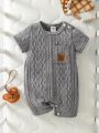 Baby Boy's Teddy Bear Embroidery Texture Romper Shorts