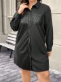 SHEIN LUNE Plus Size Women's Sequin Patchwork Shirt Dress