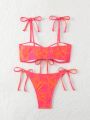 SHEIN Swim Basics Ladies' Floral Printed Front Tie Swimsuit Set