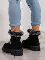 Women's Comfortable Winter Short Boots, Chunky Heel, Thick Sole, Warm And Furry Fashionable Shoes