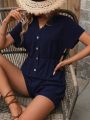 Women'S V-Neck Batwing Short Sleeve Jumpsuit With Shorts