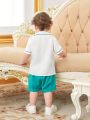 Baby Boy Casual Doll Collar Short Sleeve Shirt And Shorts Set, Perfect For Outdoor Photo Shooting