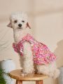 PETSIN 1pc Pink Floral Cute Pet Dress With Bubble Sleeves For Cats And Dogs