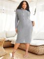 SHEIN CURVE+ Plus Size Long Sleeve Hooded Casual Dress