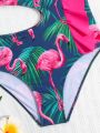 Tween Girl Flamingo Printed One-Piece Swimsuit