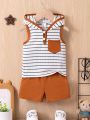 Baby Boy Knitted Striped Sleeveless Hooded Set