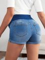 SHEIN Pregnant Women's Casual Ripped Bodycon Denim Shorts Washed