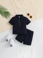 Baby Boy Sports & Leisure Short Sleeve Half Zip Placket Tee And Shorts Set For Summer