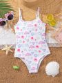 SHEIN Young Girls' One Piece Swimsuit With Weather Elements Print