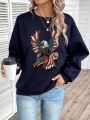 SHEIN LUNE Eagle & Letter Graphic Drop Shoulder Sweatshirt