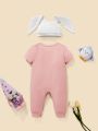 SHEIN Newborn Baby Girls' Rabbit & Letter Print , Homewear
