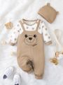 Baby Boy Letter & Cartoon Graphic 2 In 1 Jumpsuit & Accessory Hat
