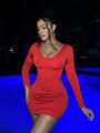 SHEIN SXY new years women outfit 
new year eve dress sexy outfits club  Women's Backless Mini Knitted Dress With Back Cross & Hollow-out Design