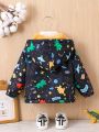 Baby Boy Dinosaur Print Teddy Lined Hooded Coat Without Sweater
