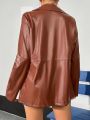 Women's Pu Tailored Jacket With Pointed Lapels