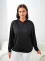 Plus Size Loose Fitness Hooded Sports T-Shirt With Letter Printed And Open Back