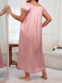 Plus Size Women'S Square Neck Pleated Bow Nightgown