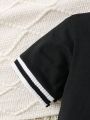 SHEIN 2pcs/set Toddler Boys' Striped Sleeve Hem Polo Shirt