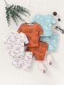 SHEIN 6pcs/Set Baby Boy's Casual Cartoon Pattern Short Sleeve T-Shirt, Shorts Pajama Set