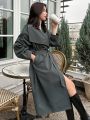 Dazy Star Waterfall Collar Belted Trench Coat With Side Pockets