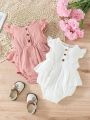 Baby Girl's Ruched Short Sleeve Jumpsuit With A Sense Of Design, 2pcs/Set