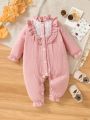 Baby Girls' Patchwork Lace Decorated Ruffle Trimmed Decorated Romper