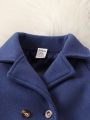 Baby Boys' Thickened And Warm Deep Blue Woolen Coat For Daily And Casual Wear In Autumn And Winter