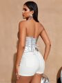 Apperloth A Festival Metallic Zip Front Lace Up Backless Pu Leather Shapewear Corset Top