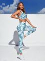SHEIN Yoga Floral Women'S Marble Print Crop Top And Leggings Sport Set
