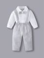 Baby Boys' Solid Color Long Sleeve Shirt And Overalls Set