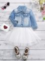 Baby Girl 1pc Embroidery Detail Denim Jacket