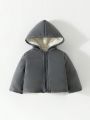 SHEIN Baby Boy Solid Hooded Teddy Lined Puffer Coat